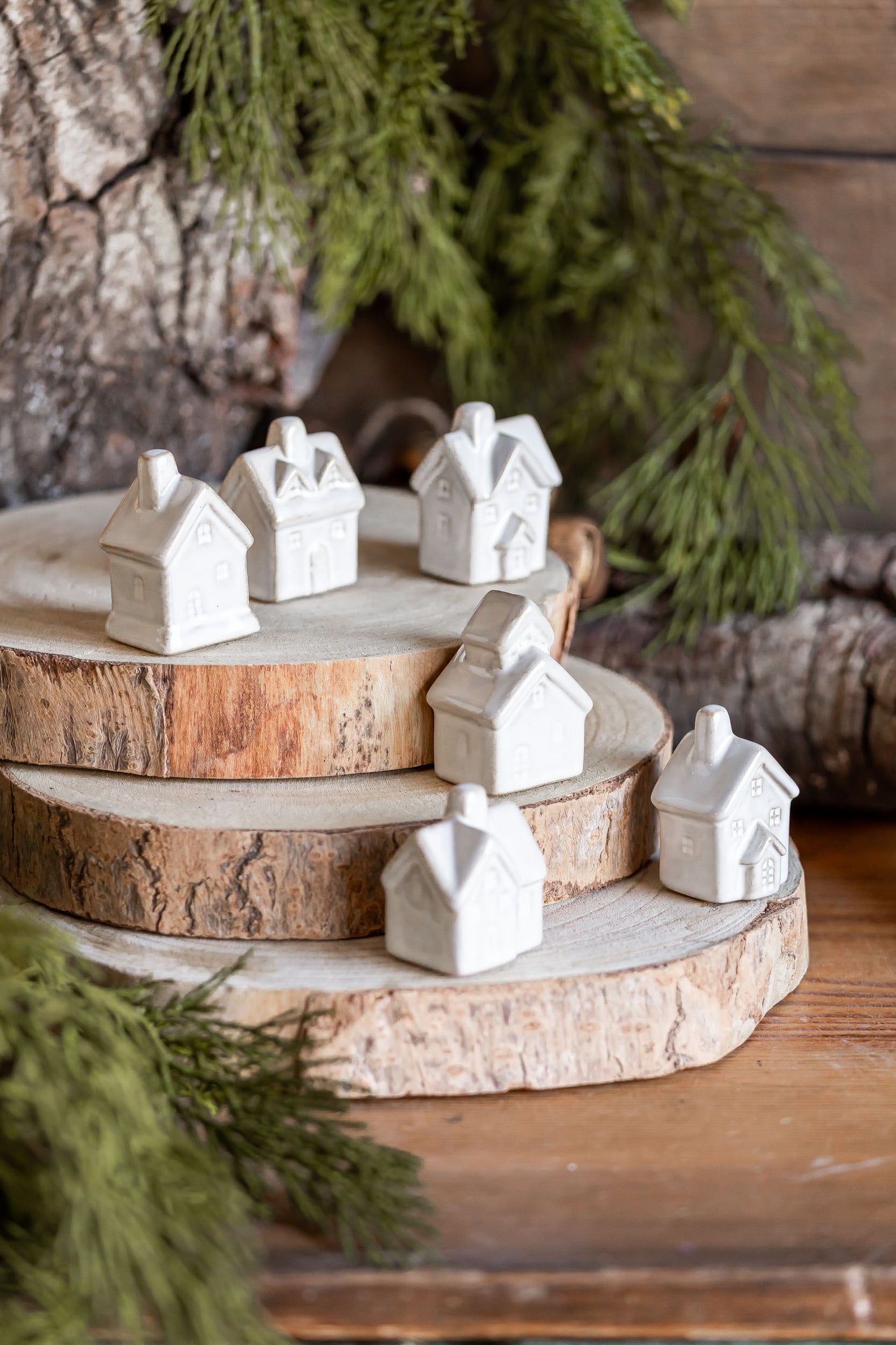 Stoneware Village House Ornament Set Creative Co-Op