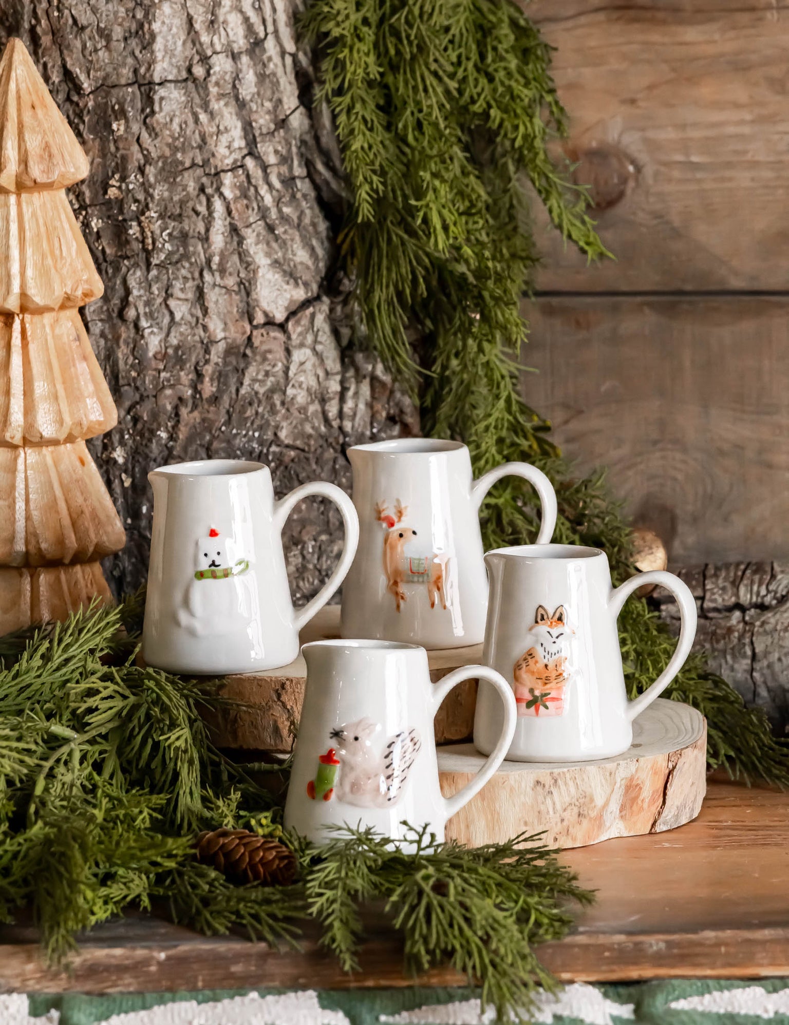 Embossed Stoneware Holiday Animals Creamer Creative Co-Op