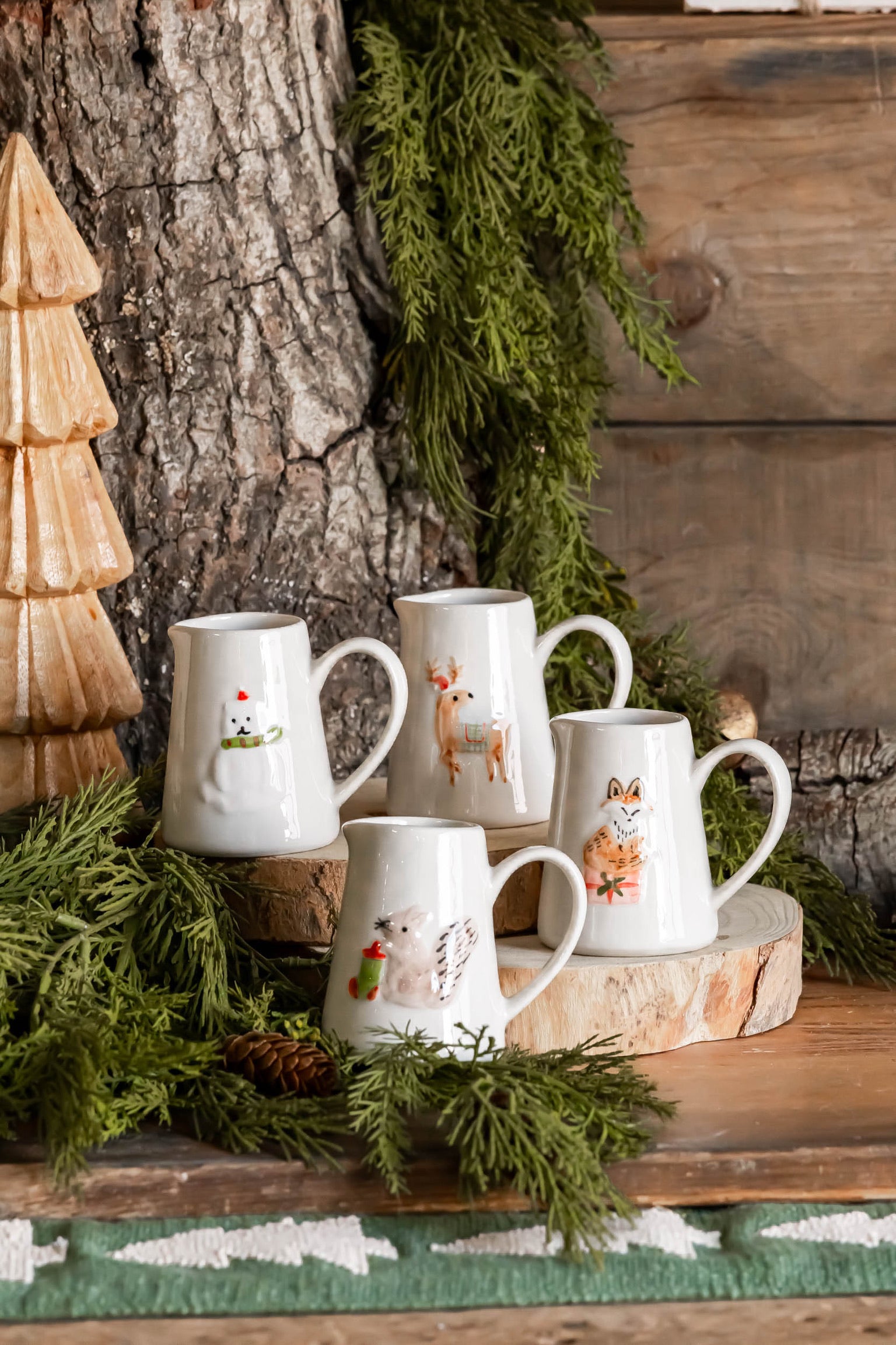 Embossed Stoneware Holiday Animals Creamer Creative Co-Op