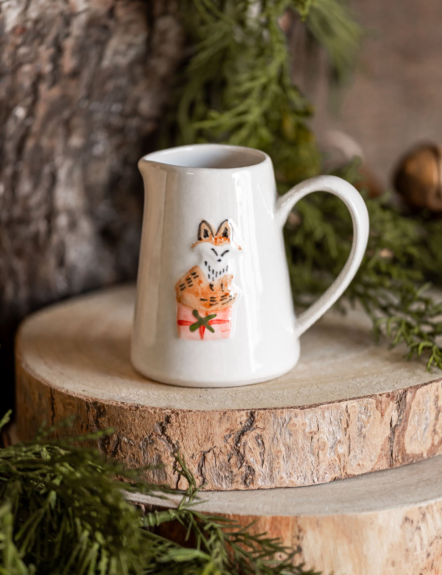 Embossed Stoneware Holiday Animals Creamer Creative Co-Op