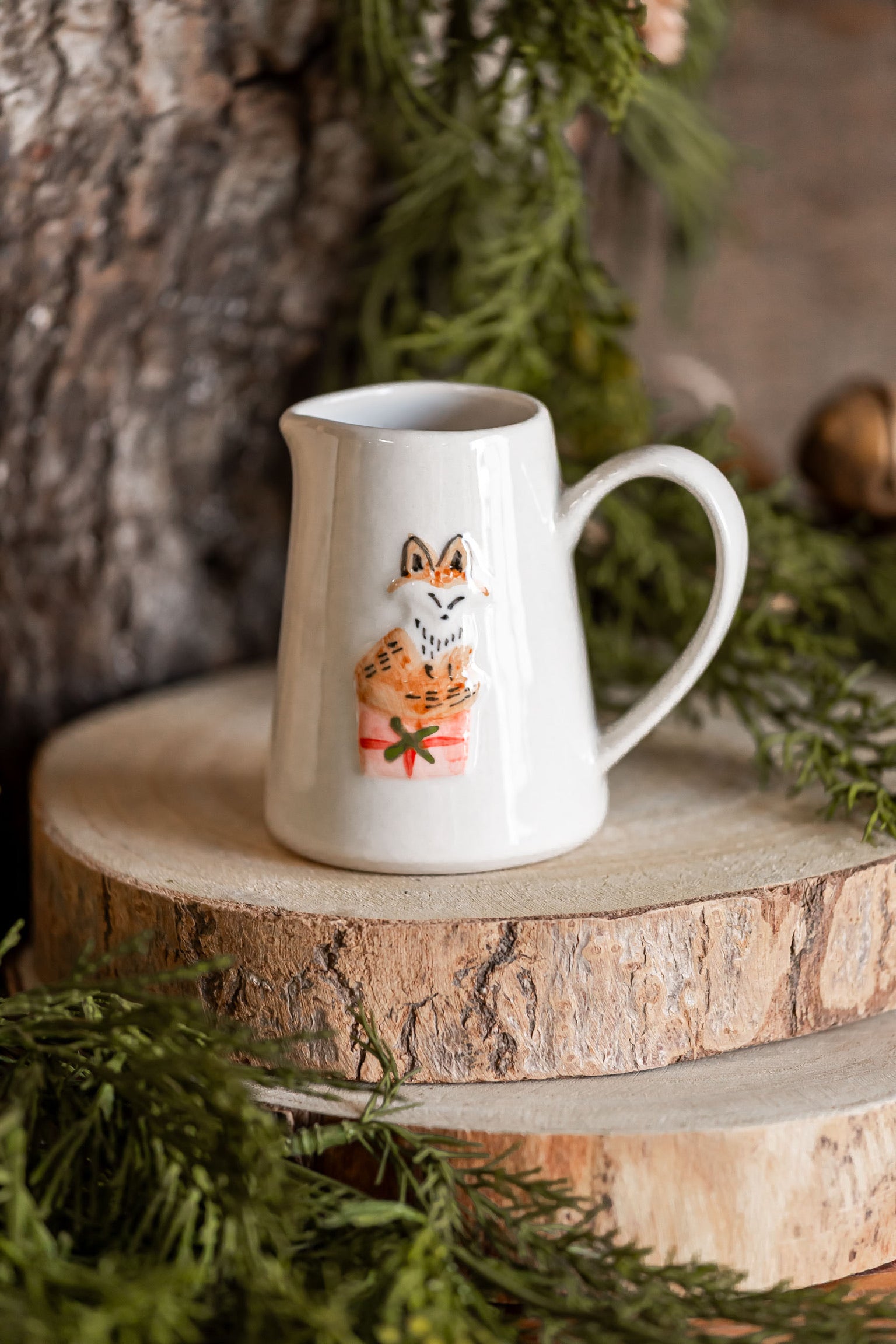 Embossed Stoneware Holiday Animals Creamer Creative Co-Op