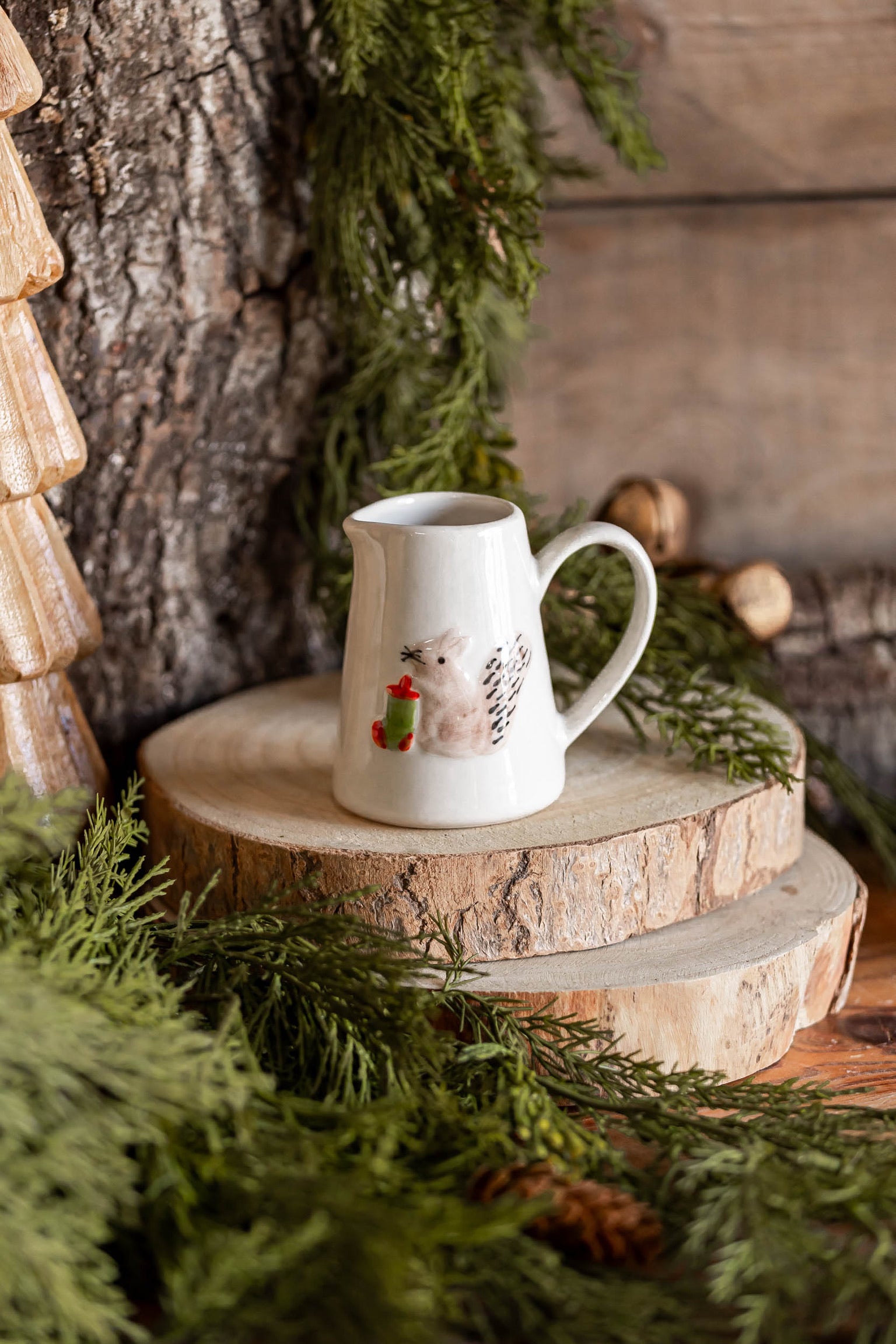Embossed Stoneware Holiday Animals Creamer Creative Co-Op