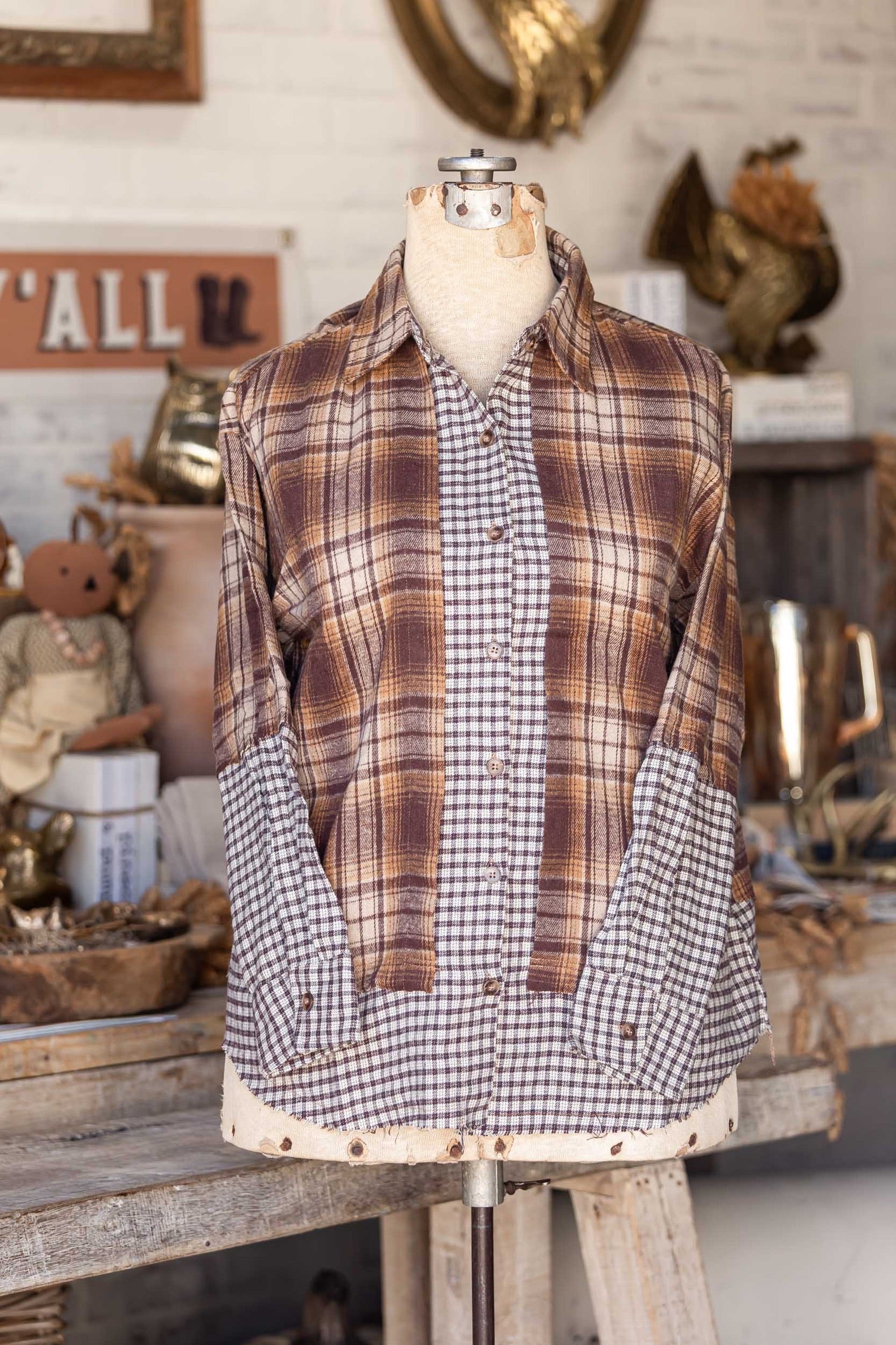 Earthy Mixed Plaid Flannel Button Down VERY J