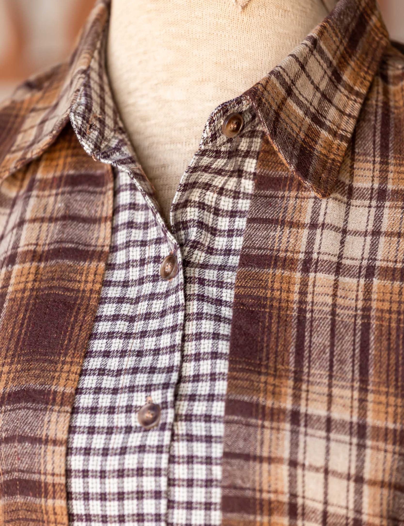 Earthy Mixed Plaid Flannel Button Down VERY J