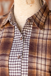 Earthy Mixed Plaid Flannel Button Down VERY J