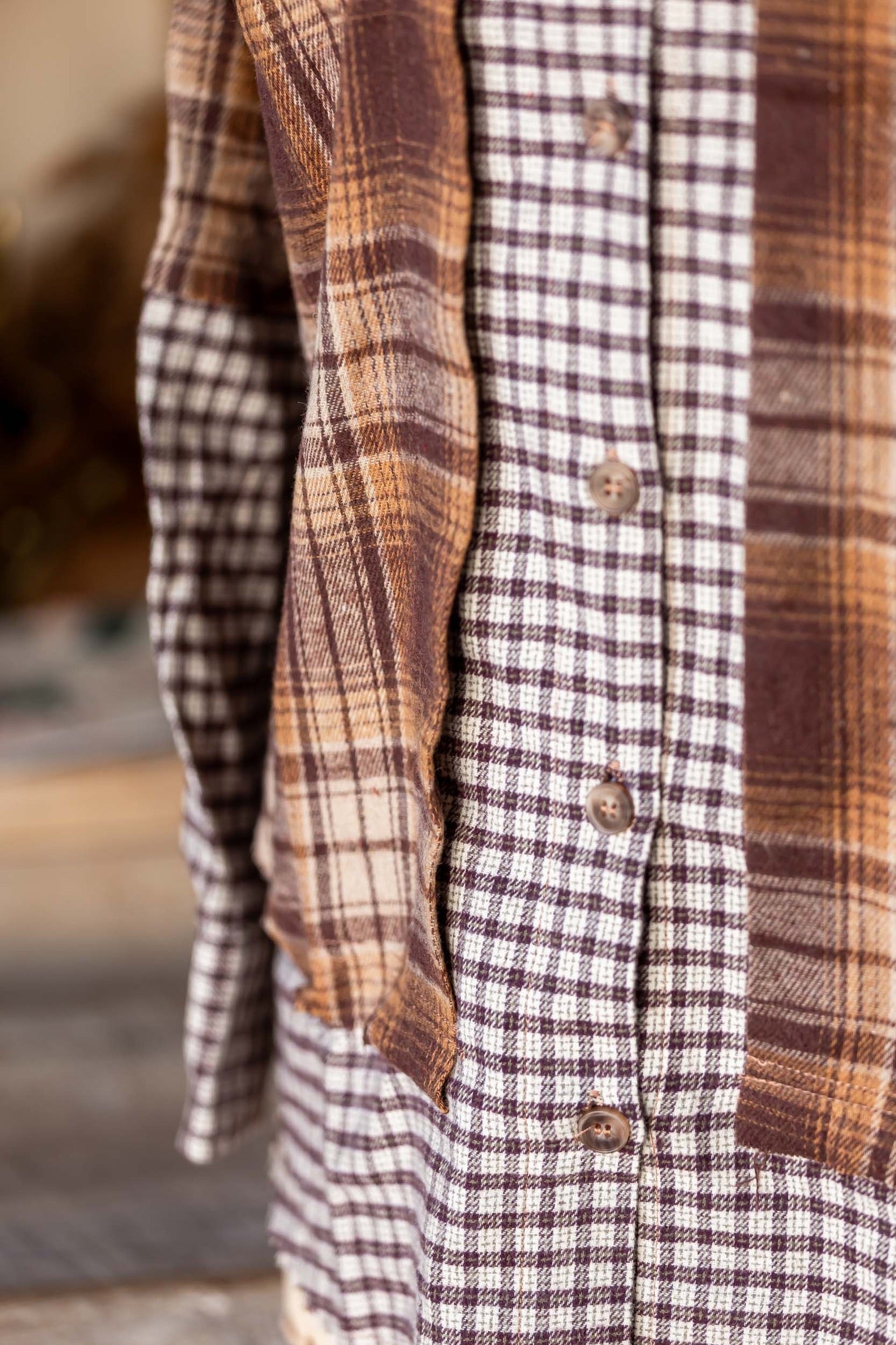 Earthy Mixed Plaid Flannel Button Down VERY J