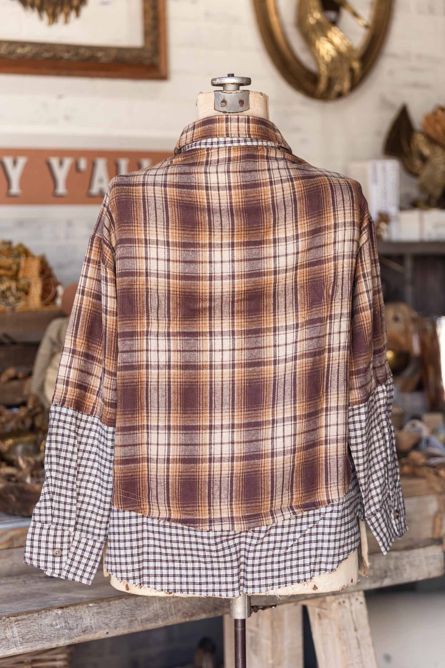 Earthy Mixed Plaid Flannel Button Down VERY J