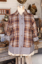 Earthy Mixed Plaid Flannel Button Down VERY J