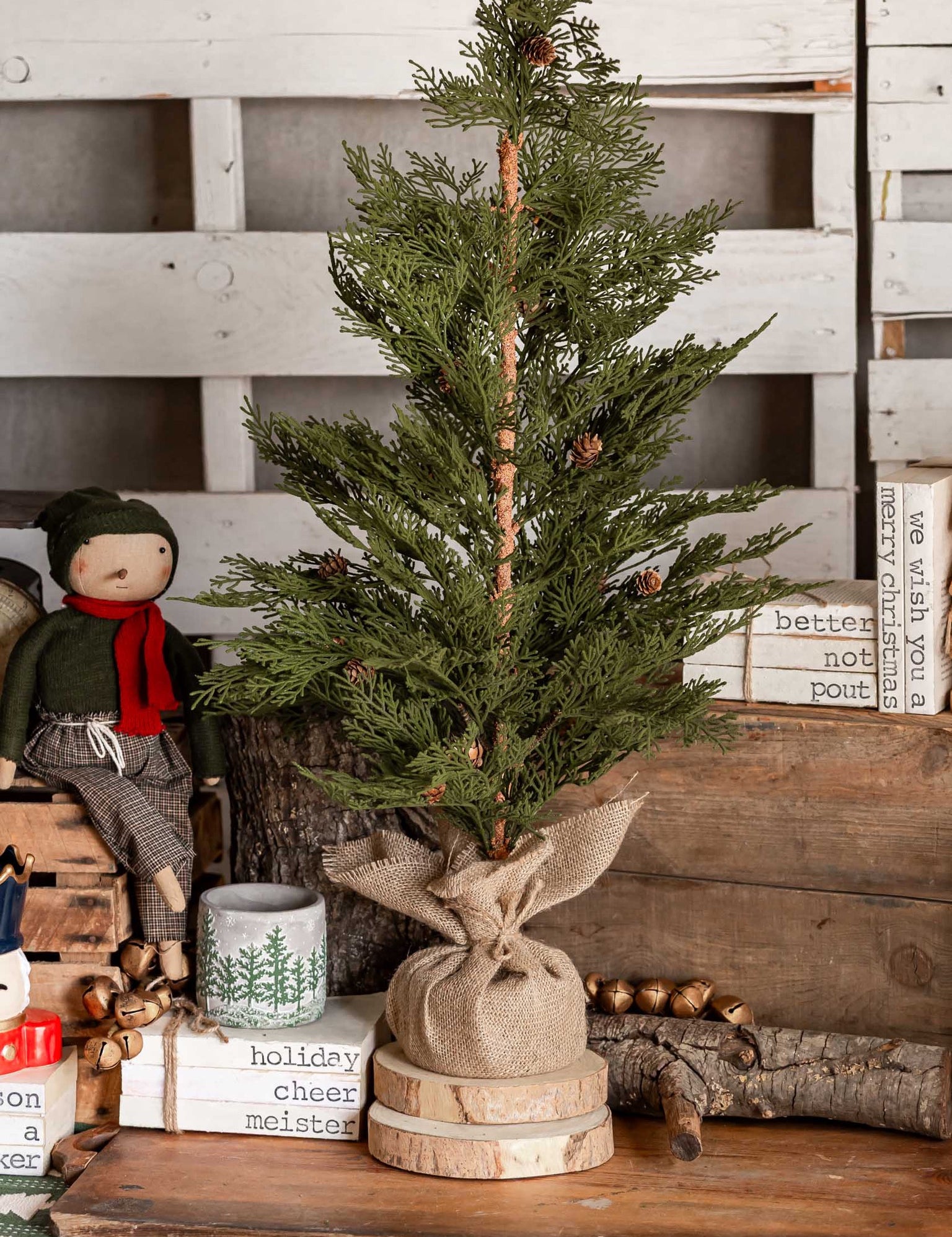 Pinecone Burlap Potted Tree Lancaster and Vintage