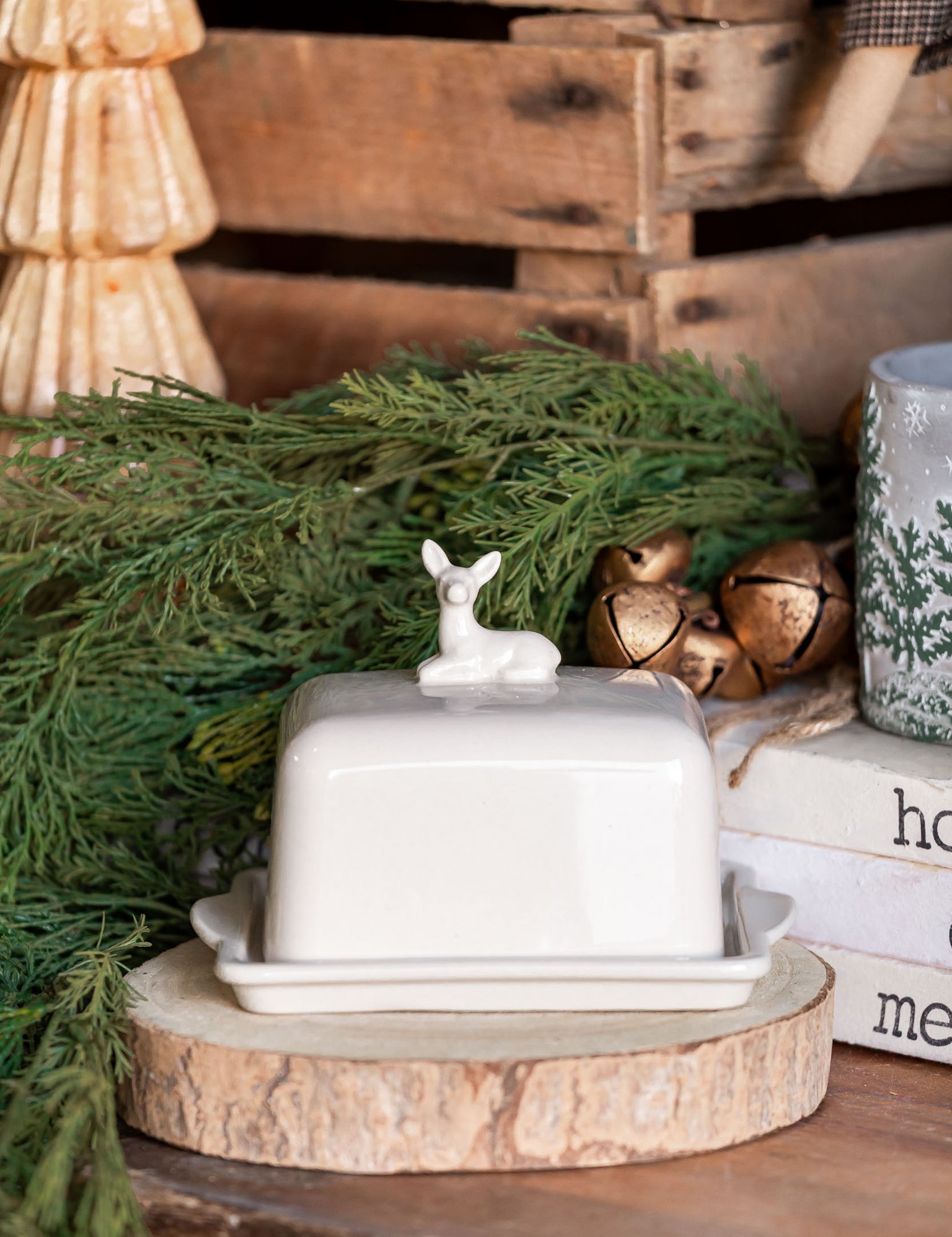 Stoneware Deer Butter Dish Creative Co-Op