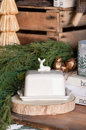 Stoneware Deer Butter Dish Creative Co-Op