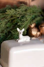 Stoneware Deer Butter Dish Creative Co-Op
