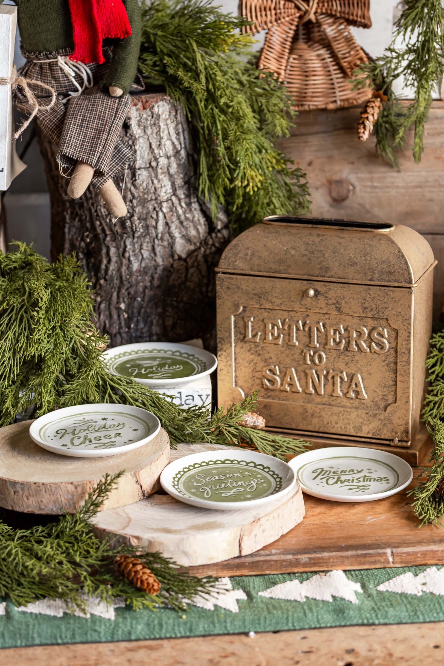 Stoneware Round Green Holiday Saying Dish Creative Co-Op