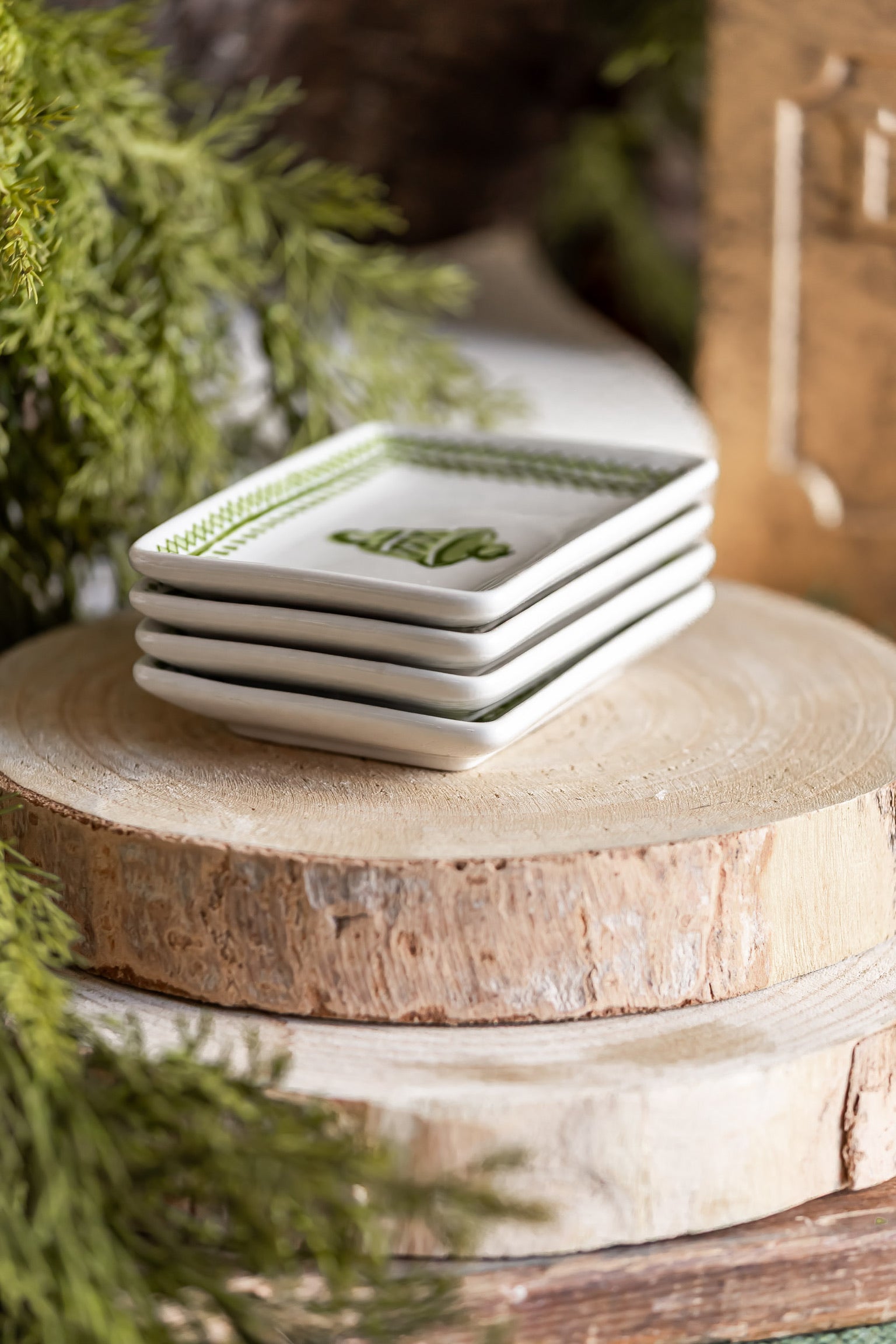 Stoneware Green Holiday Dish Creative Co-Op
