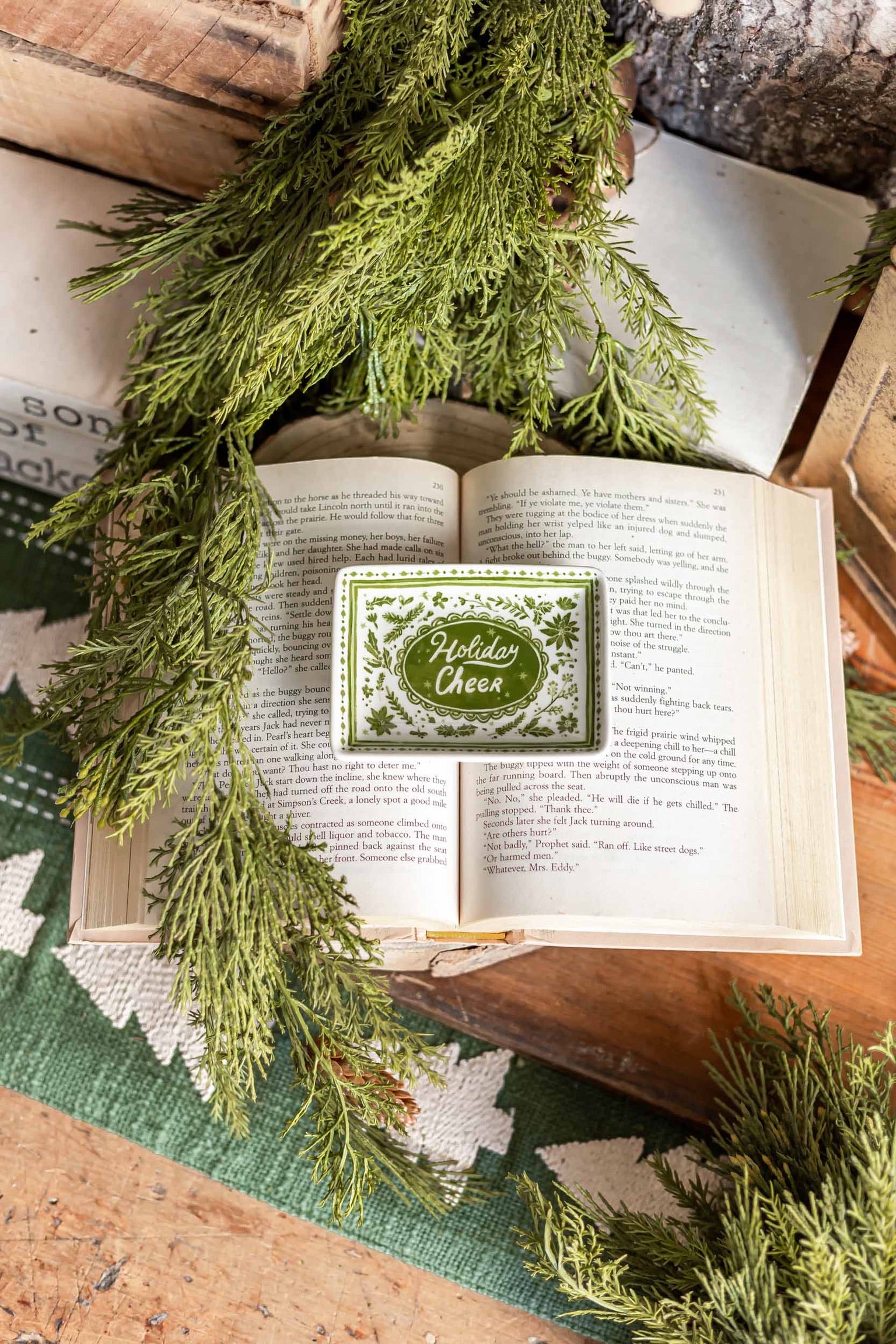 Stoneware Green Holiday Dish Creative Co-Op