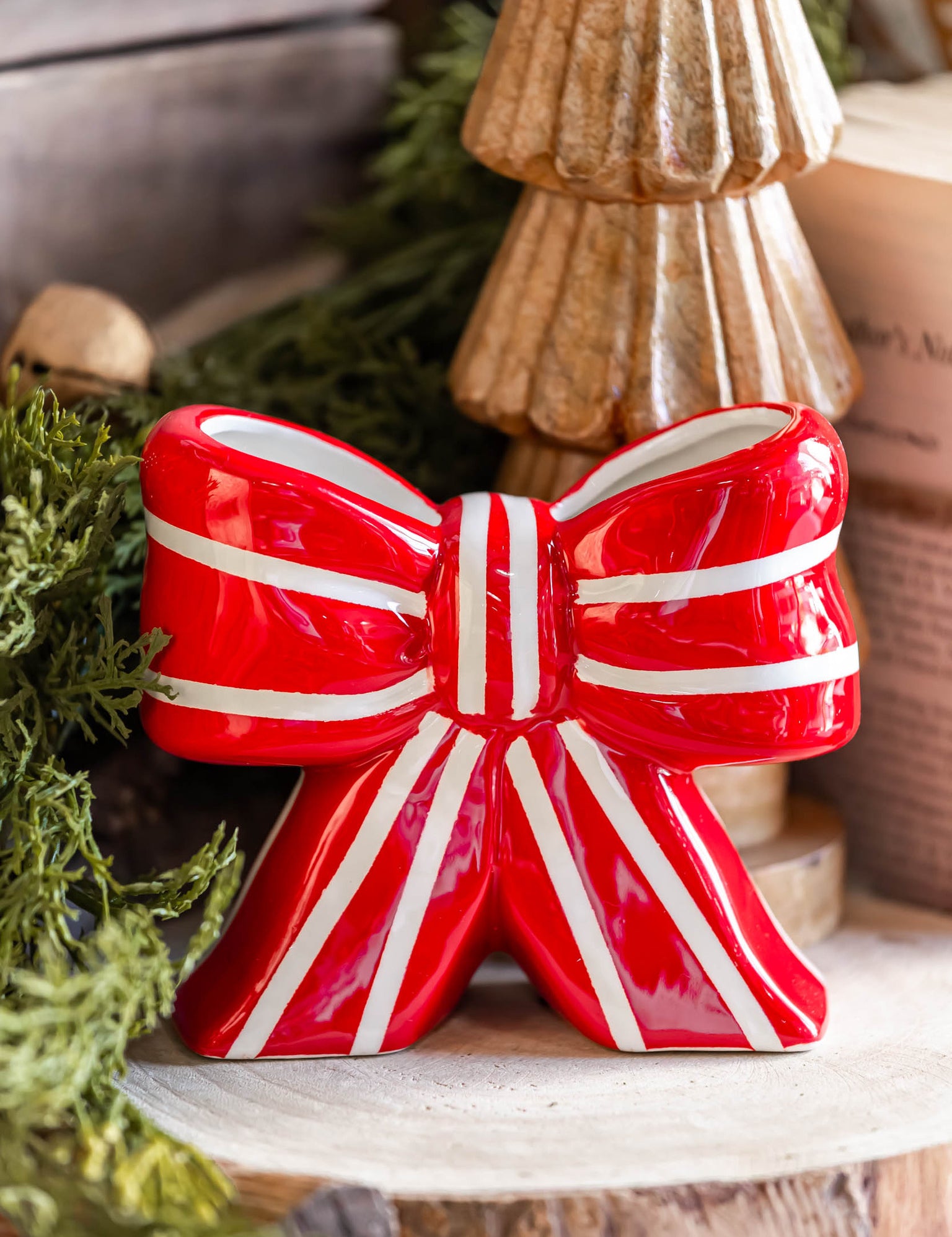 Red Striped Bow Vase Creative Co-Op