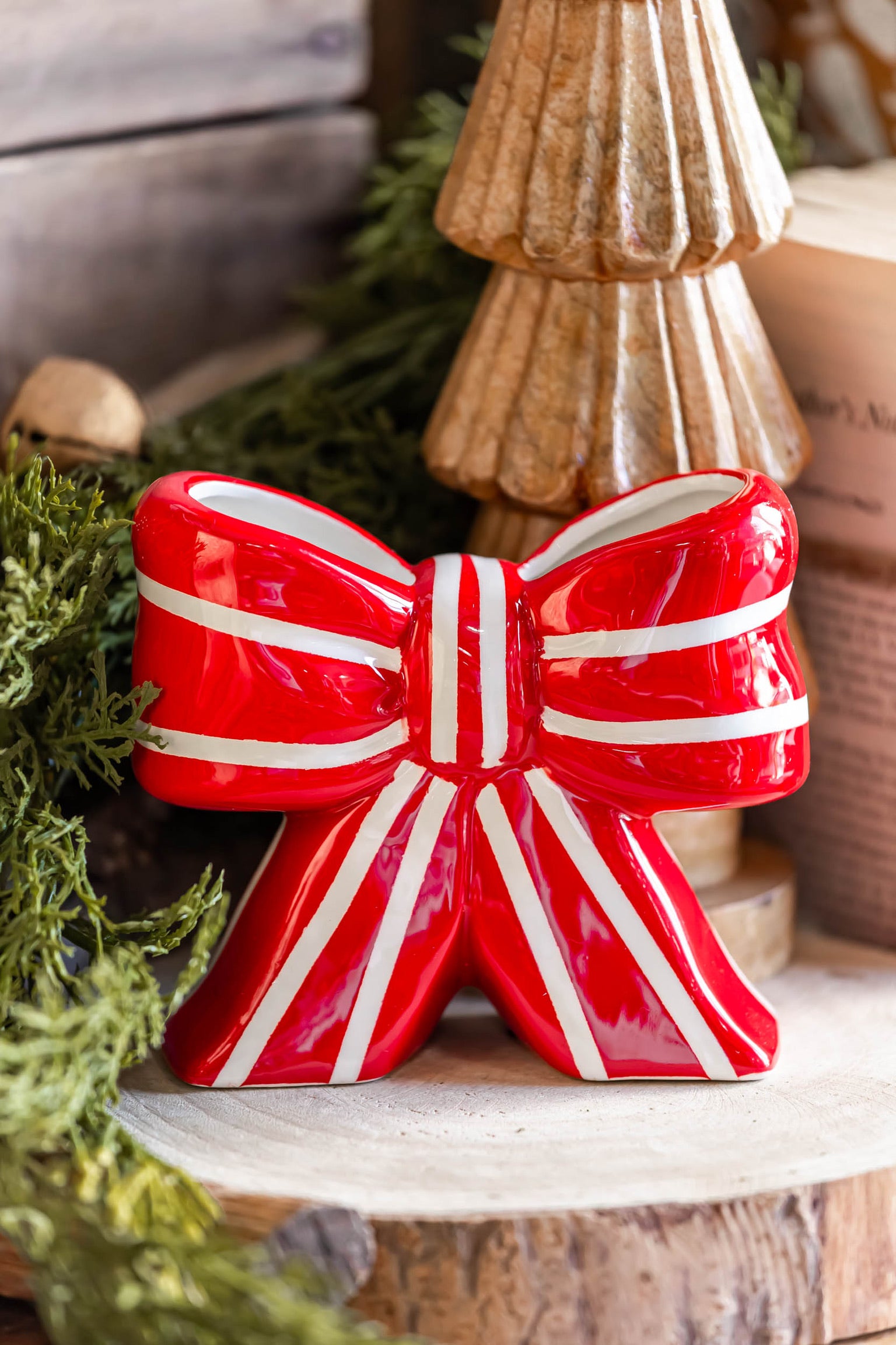 Red Striped Bow Vase Creative Co-Op