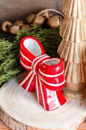 Red Striped Bow Vase Creative Co-Op