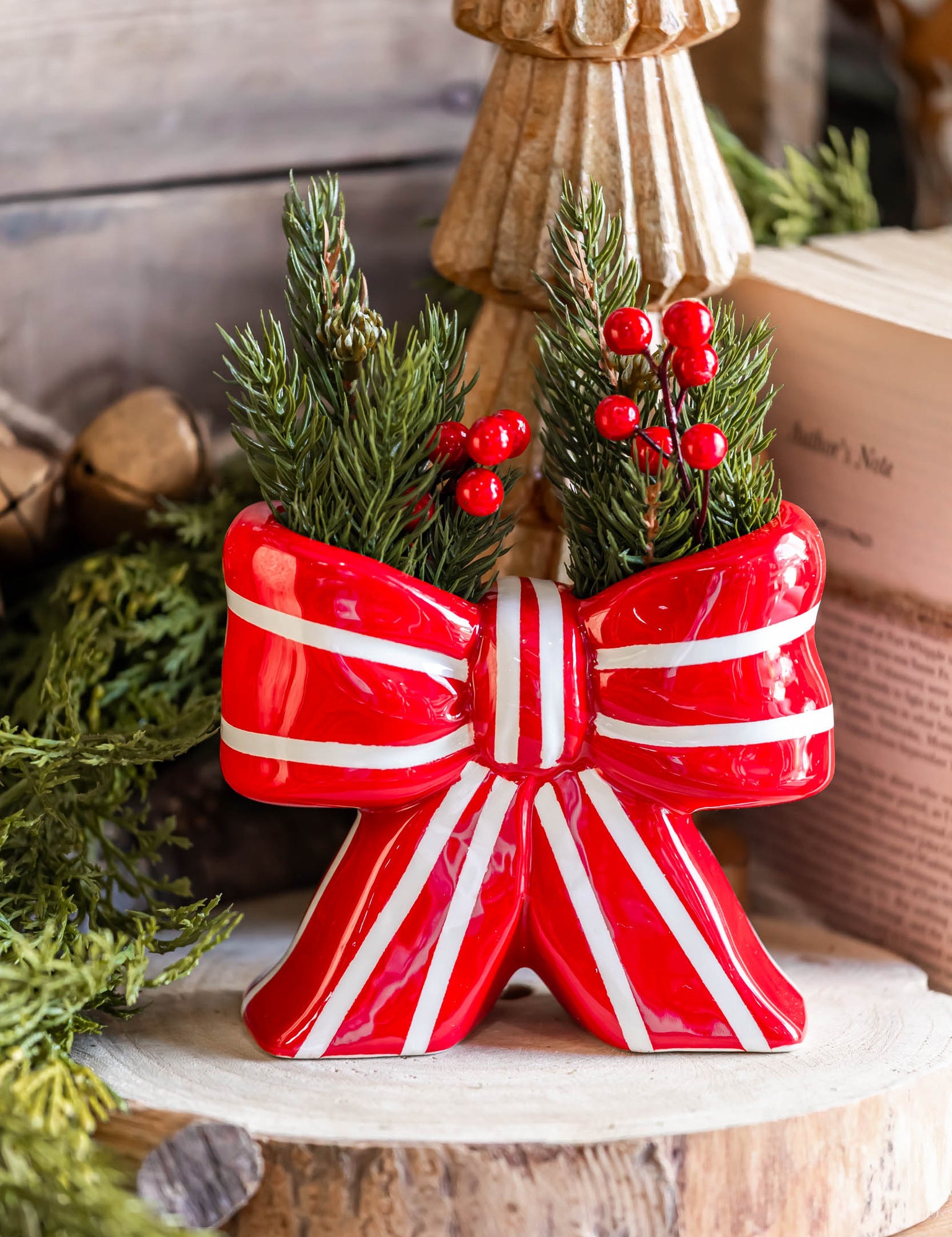 Red Striped Bow Vase Creative Co-Op