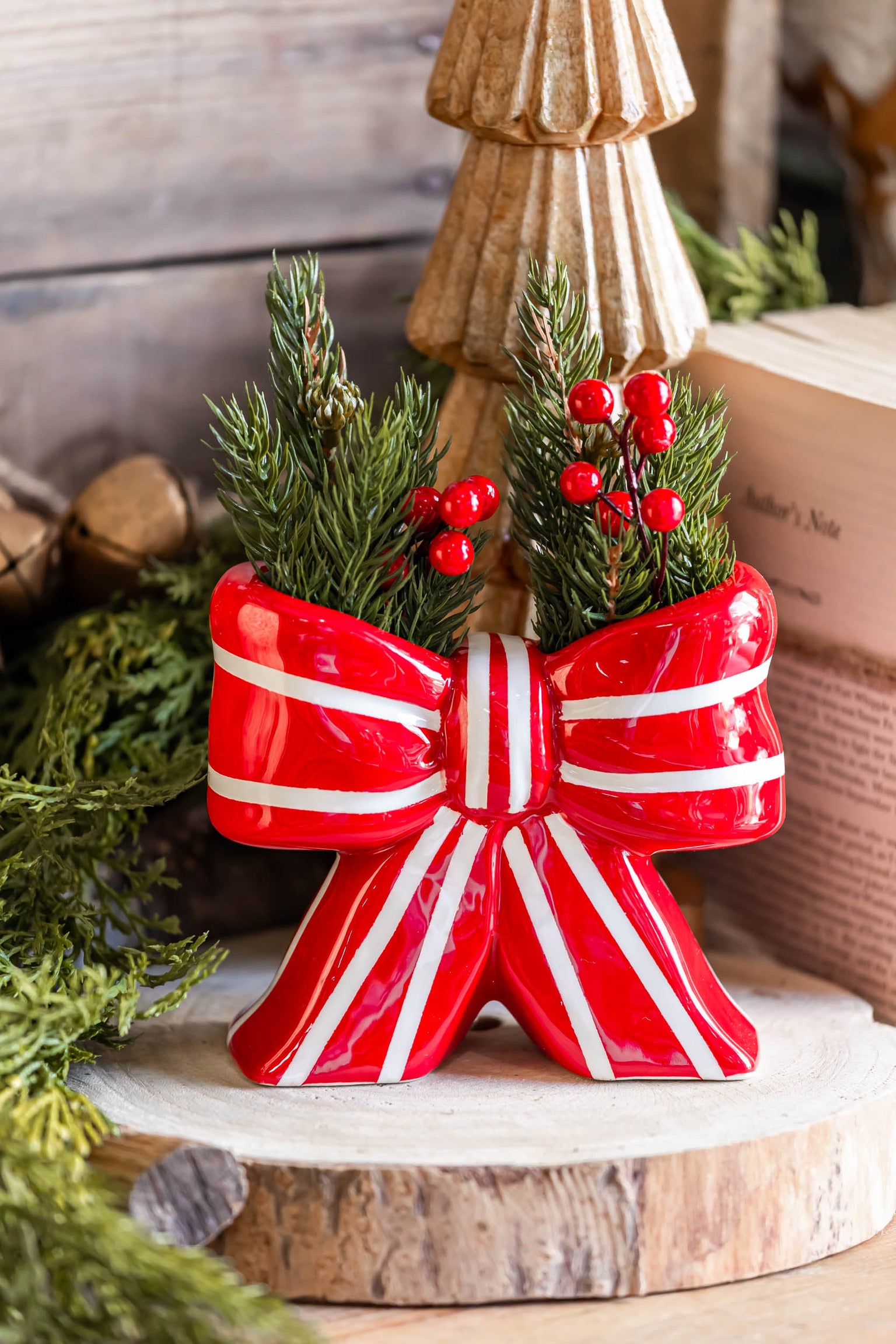 Red Striped Bow Vase Creative Co-Op