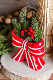 Red Striped Bow Vase Creative Co-Op