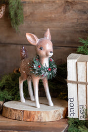 Retro Glitter Deer with Holly Wreath Raz Imports