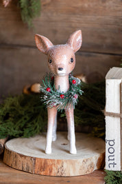 Retro Glitter Deer with Holly Wreath Raz Imports