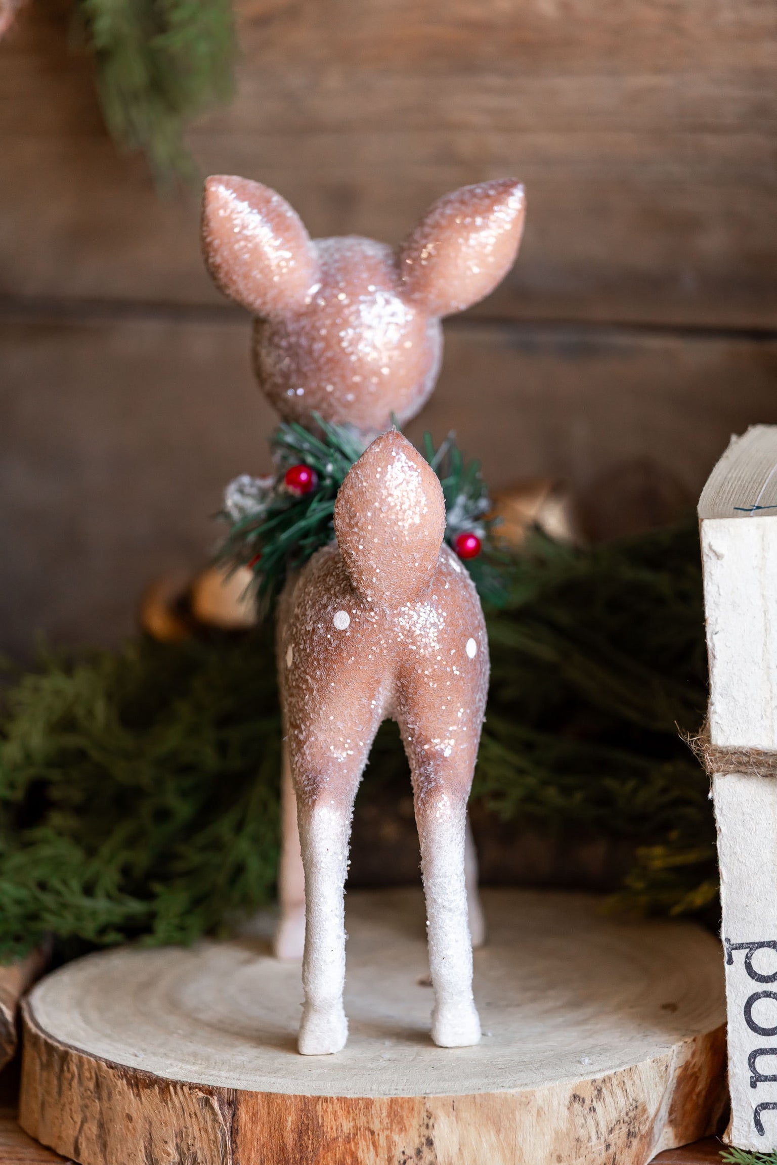 Retro Glitter Deer with Holly Wreath Raz Imports
