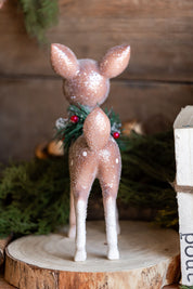 Retro Glitter Deer with Holly Wreath Raz Imports