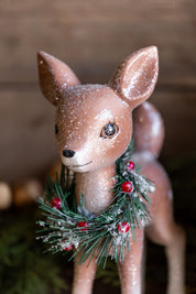 Retro Glitter Deer with Holly Wreath Raz Imports