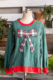 Plaid Bow Sweatshirt Sage + Fig