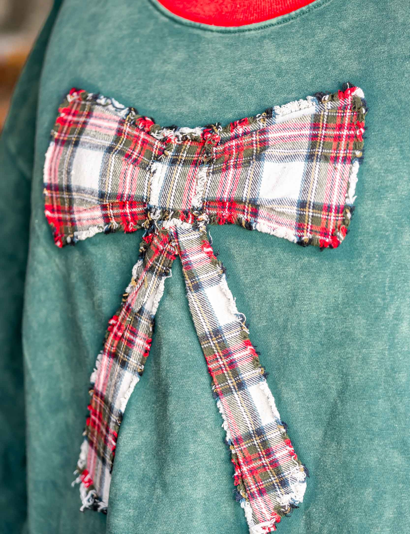Plaid Bow Sweatshirt Sage + Fig