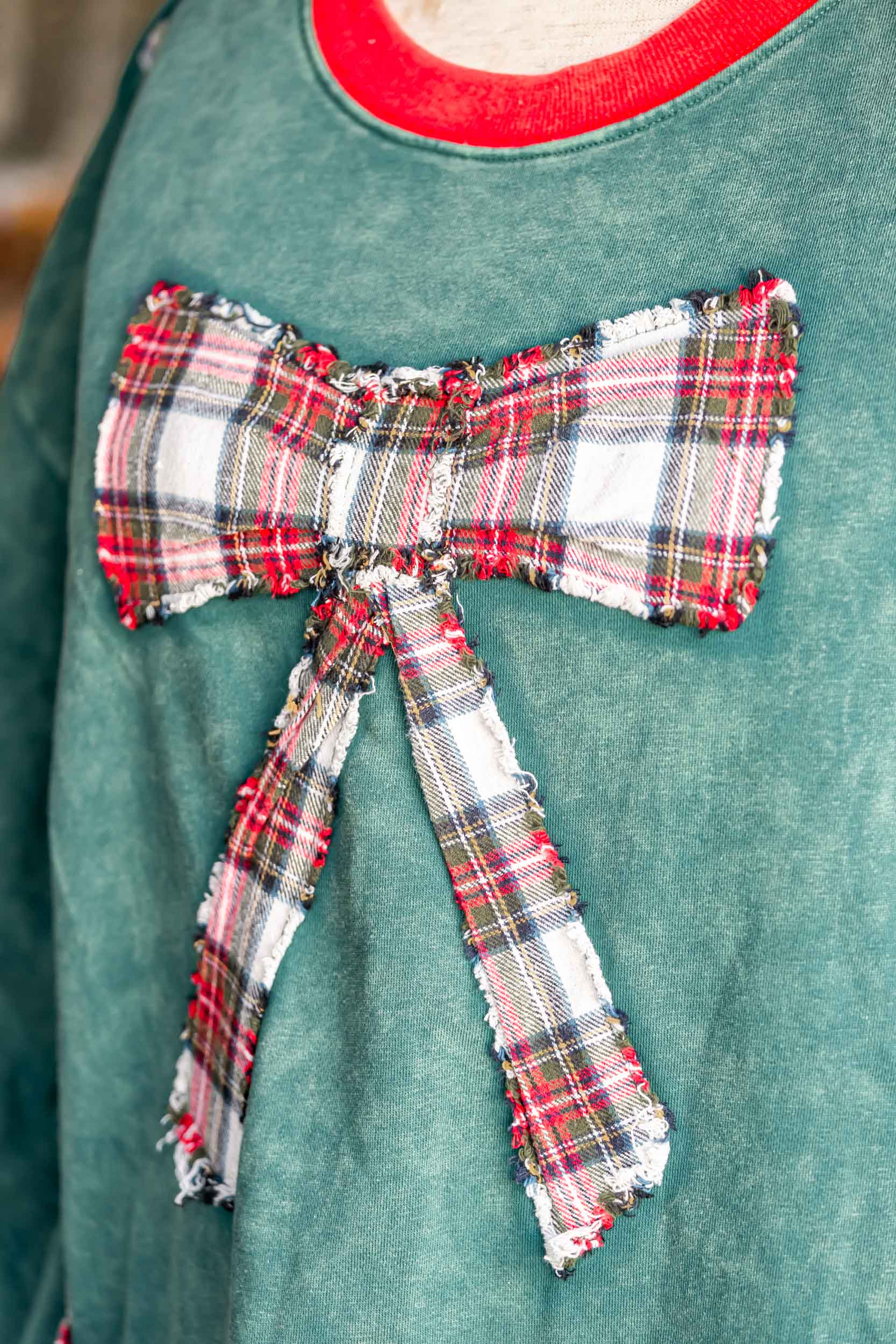 Plaid Bow Sweatshirt Sage + Fig