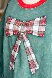 Plaid Bow Sweatshirt Sage + Fig