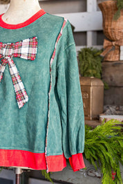 Plaid Bow Sweatshirt Sage + Fig