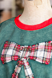 Plaid Bow Sweatshirt Sage + Fig