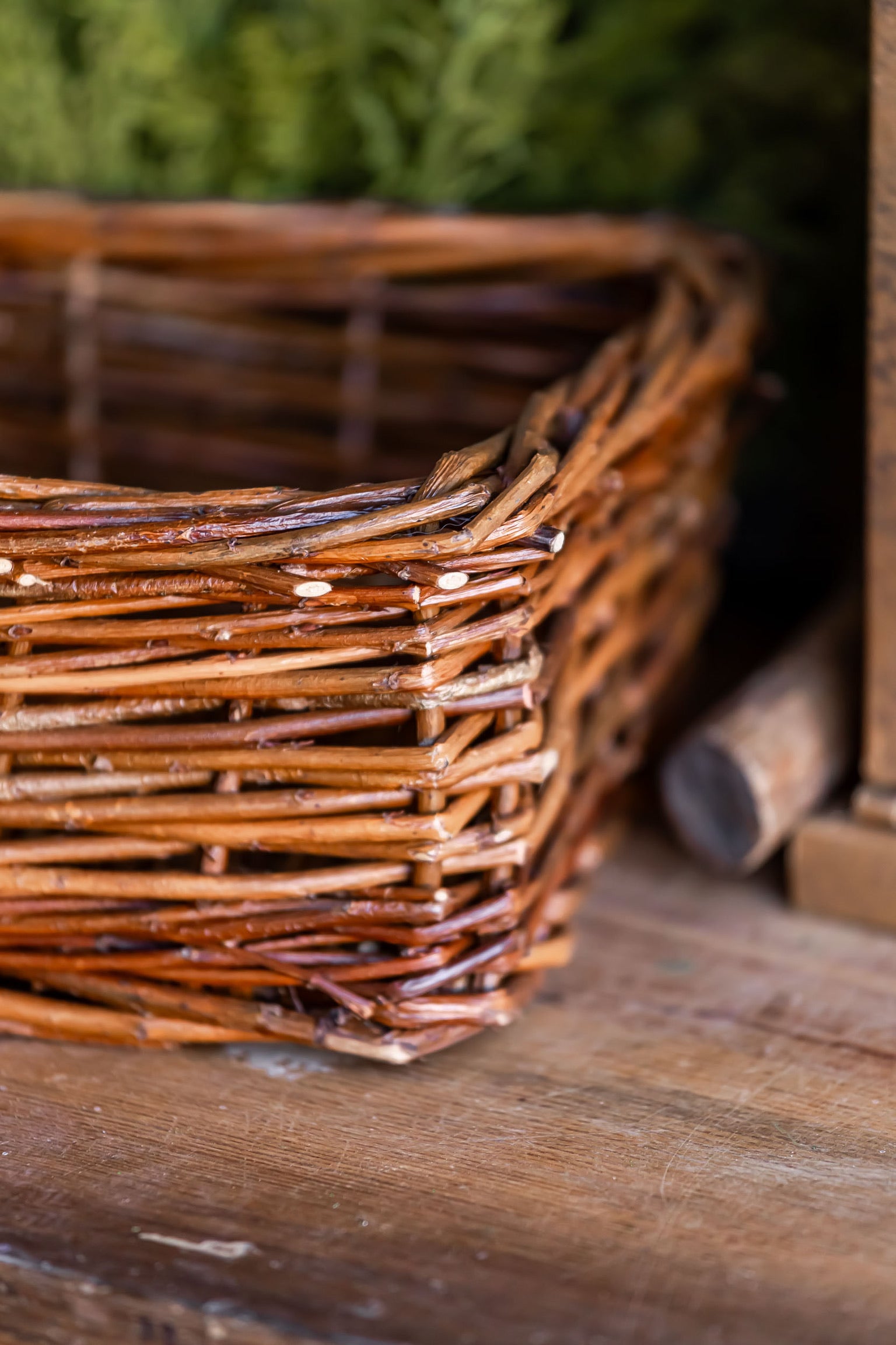 Hand-Woven Natural Reed Handled Basket Creative Co-Op