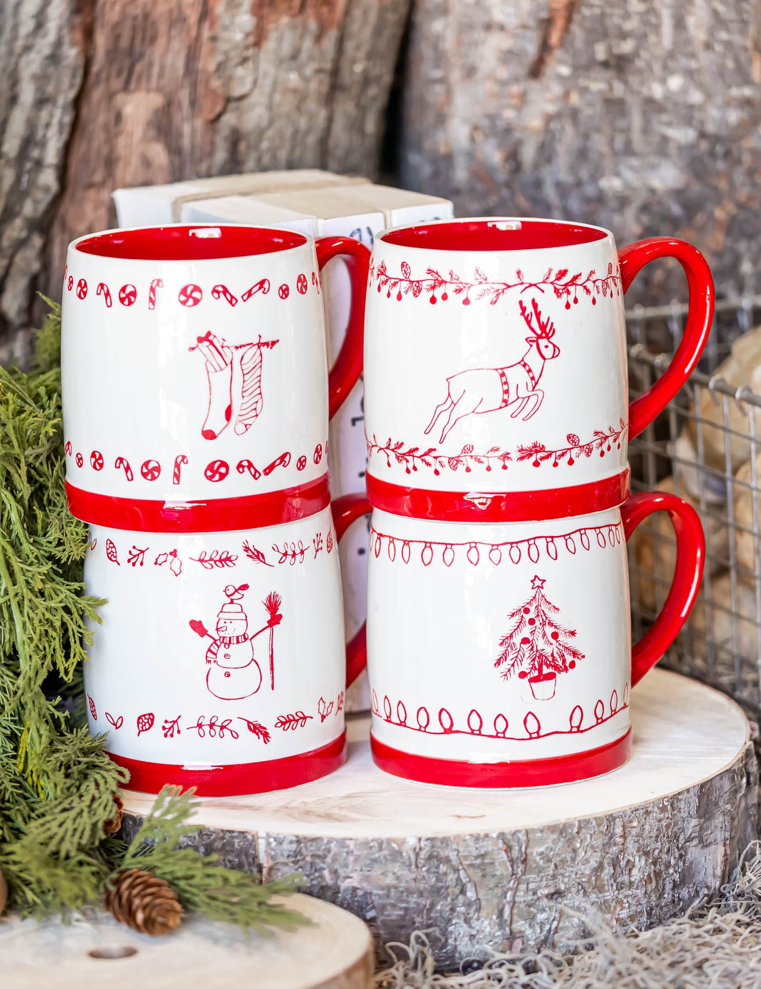Stoneware Red Holiday Icon Mug Creative Co-Op