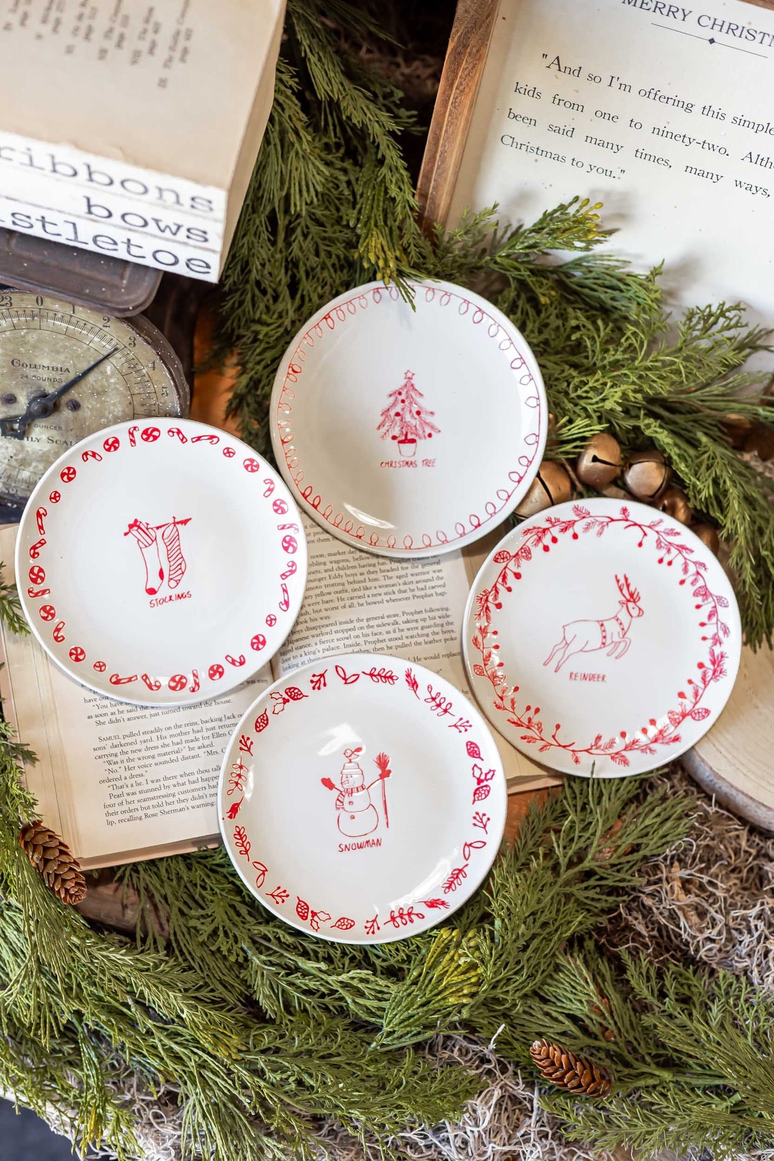 Stoneware Red Holiday Icon Dish Creative Co-Op