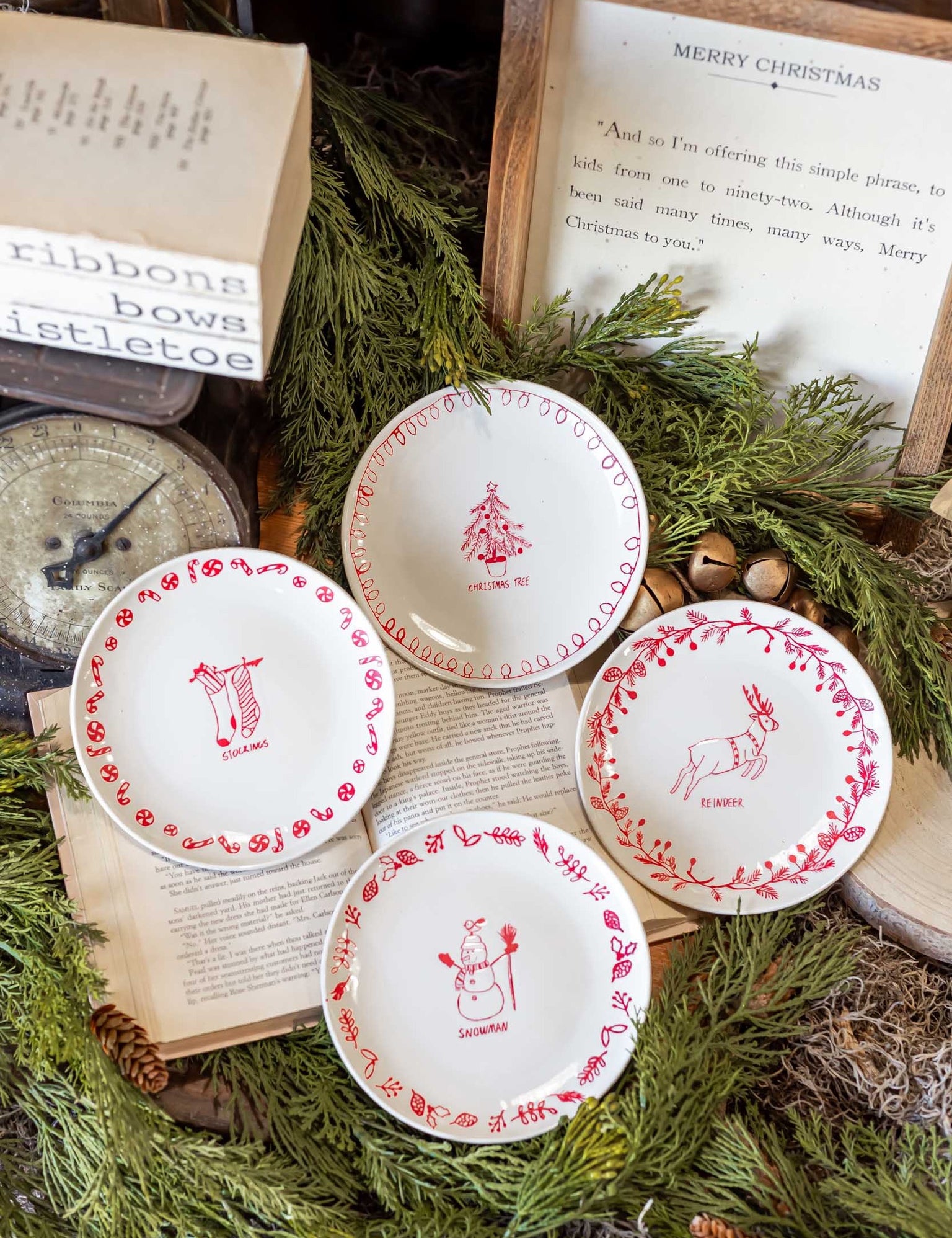 Stoneware Red Holiday Icon Dish Creative Co-Op