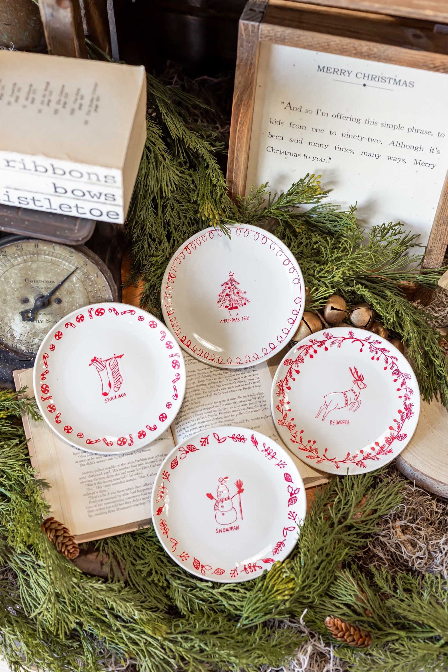 Stoneware Red Holiday Icon Dish Creative Co-Op