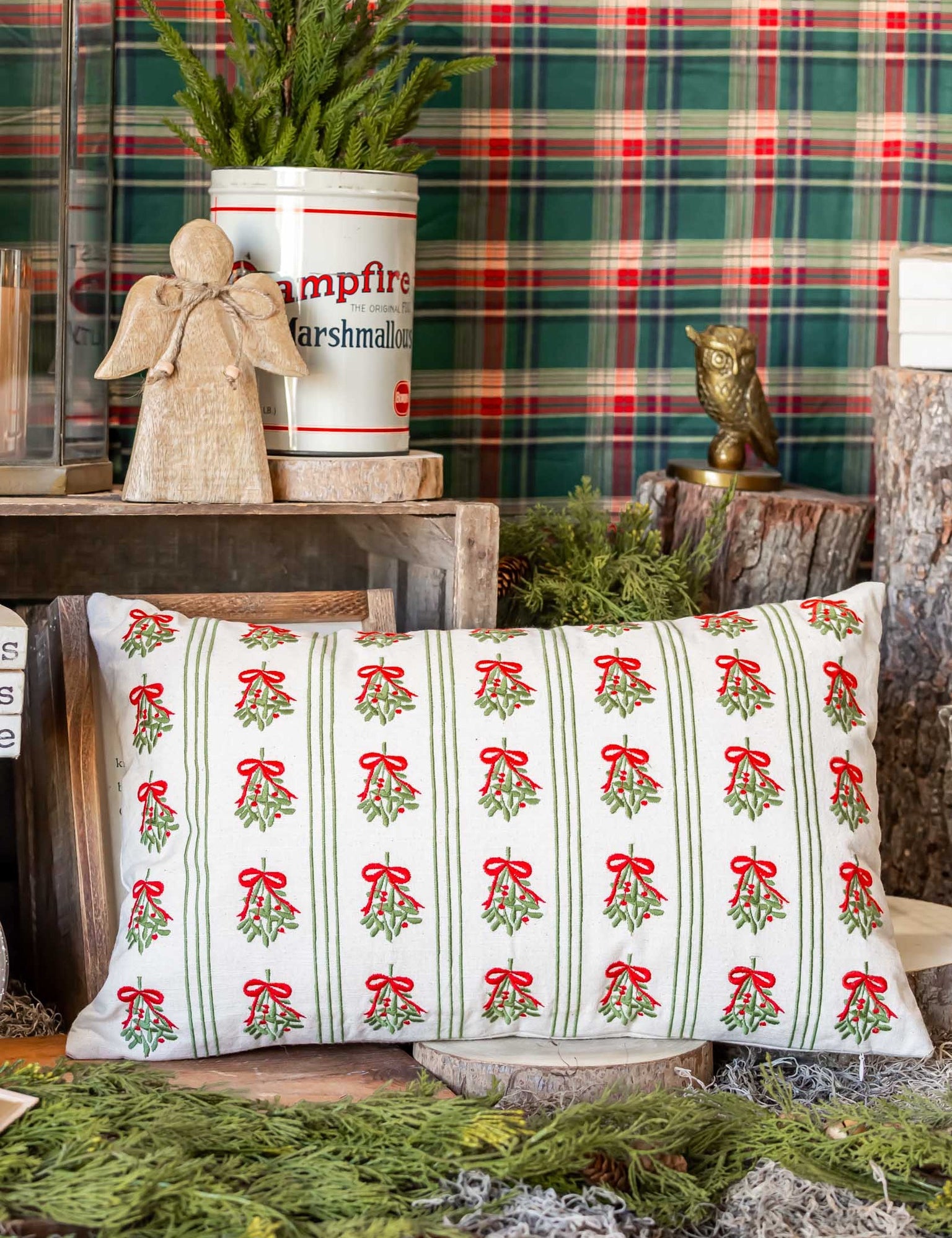 Mistletoe Stripe Pillow Creative Co-Op