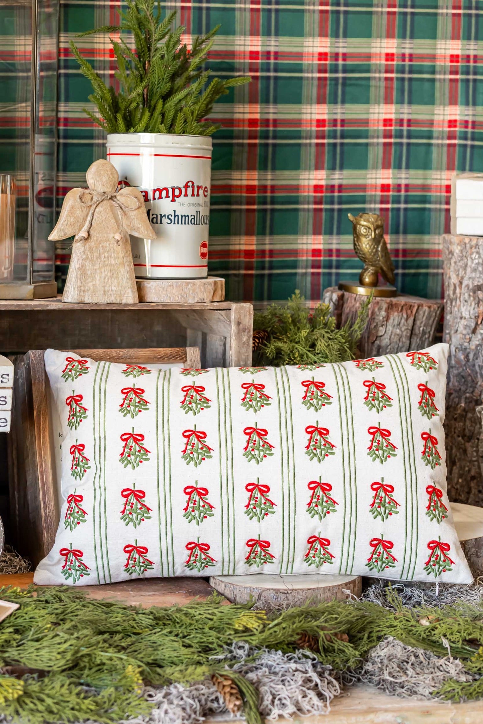 Mistletoe Stripe Pillow Creative Co-Op