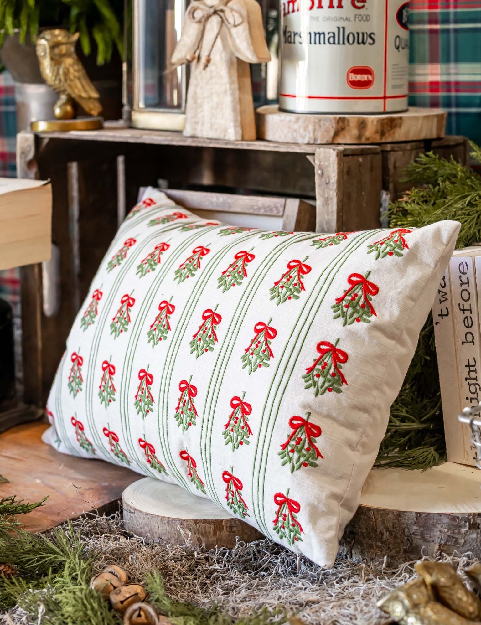Mistletoe Stripe Pillow Creative Co-Op