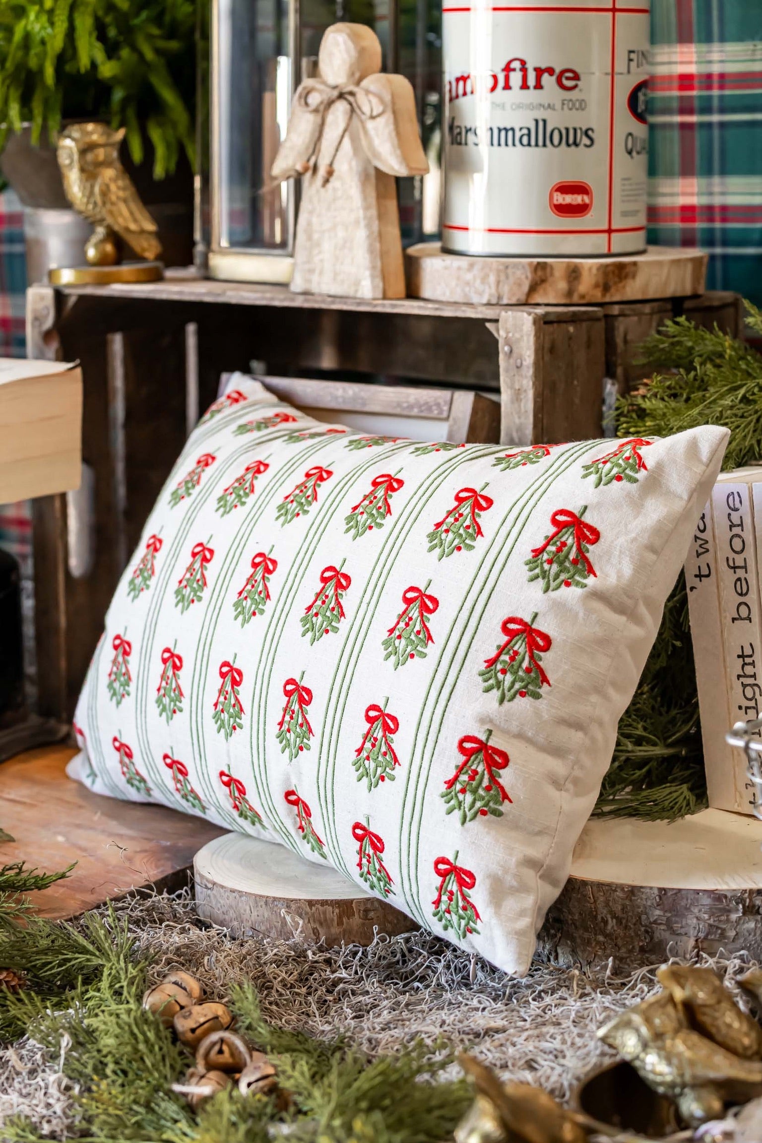 Mistletoe Stripe Pillow Creative Co-Op