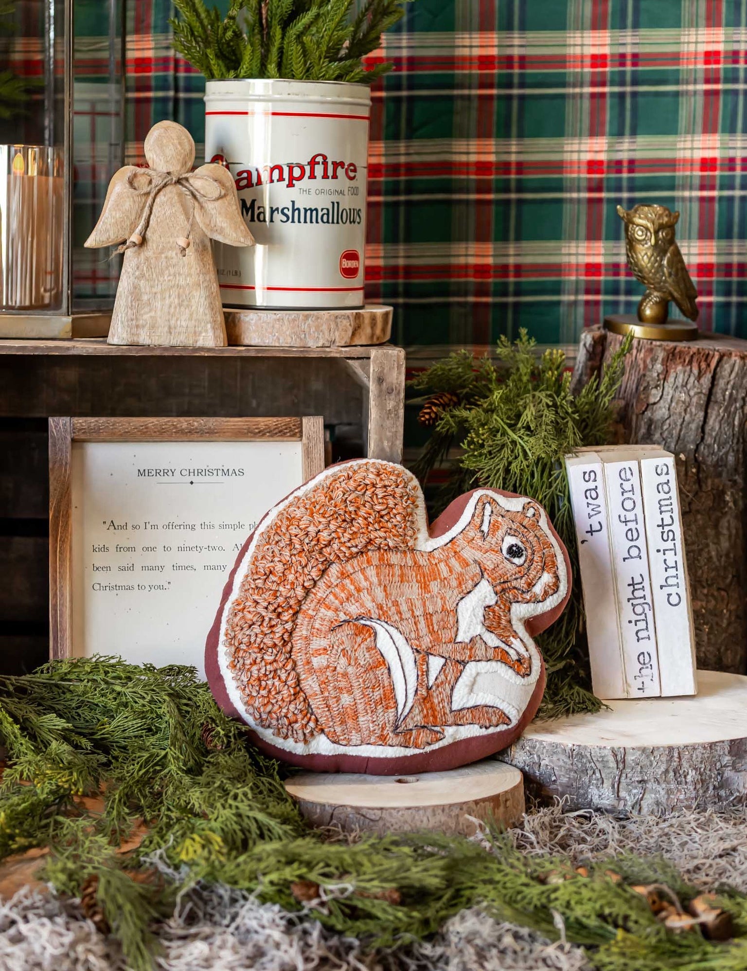 Embroidered Squirrel Pillow Creative Co-Op
