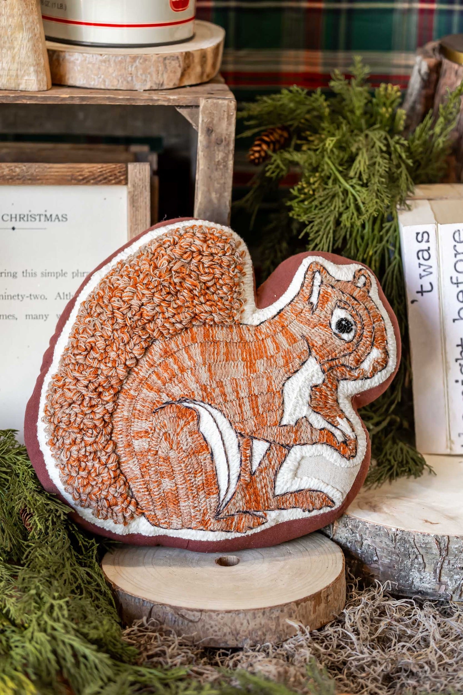 Embroidered Squirrel Pillow Creative Co-Op