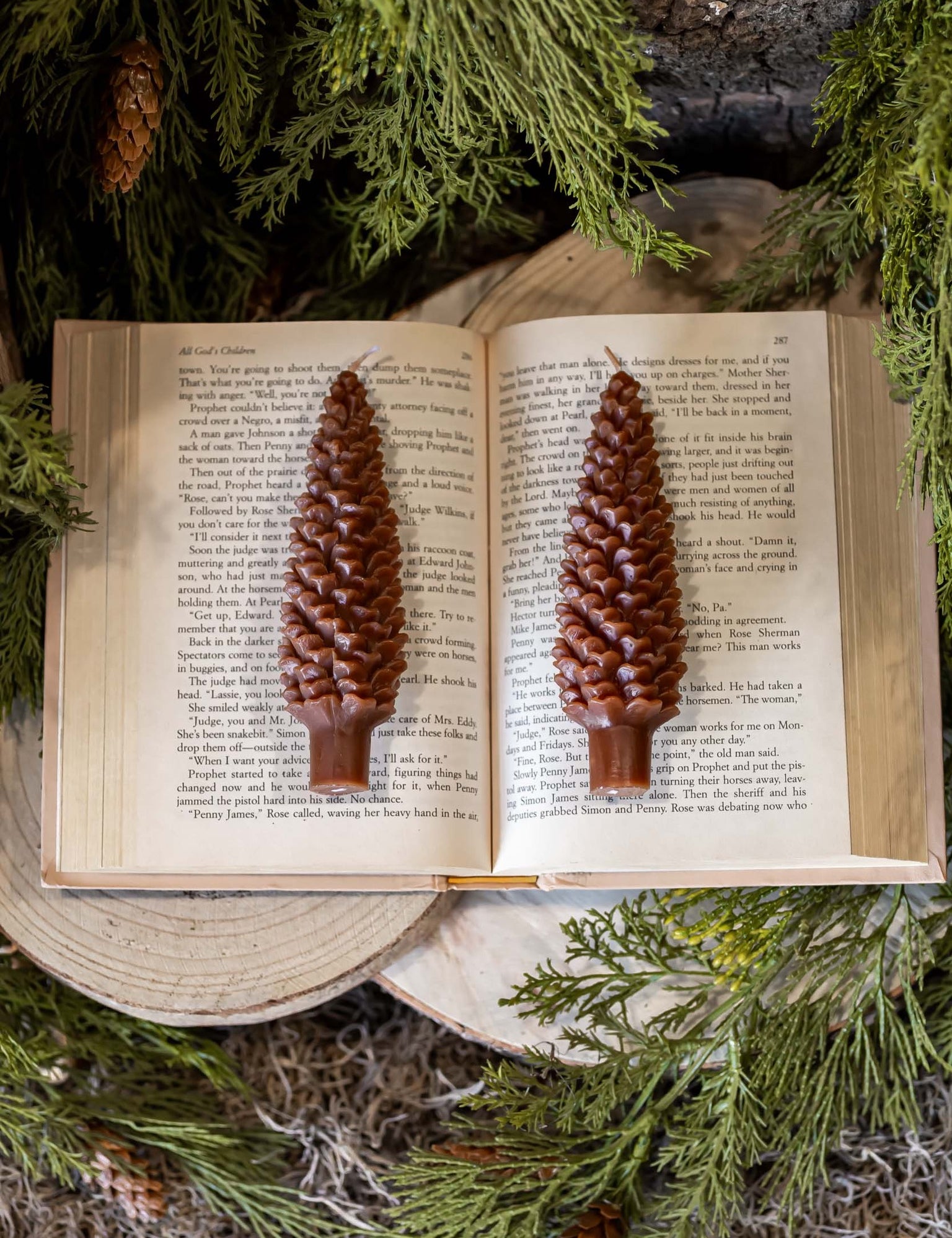 Unscented Pinecone Taper Candles Creative Co-Op