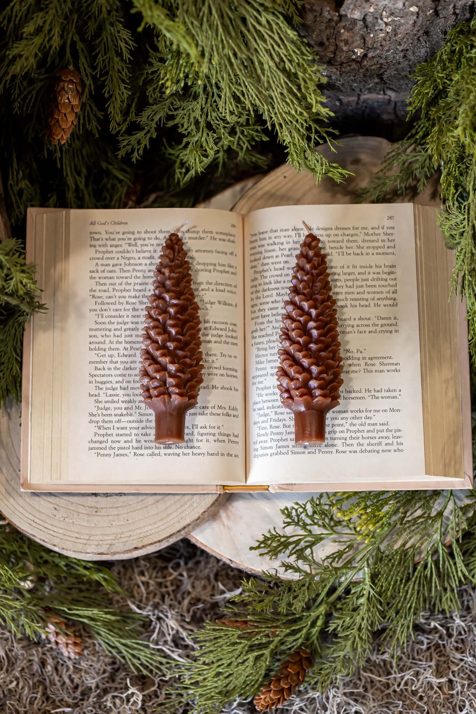 Unscented Pinecone Taper Candles Creative Co-Op
