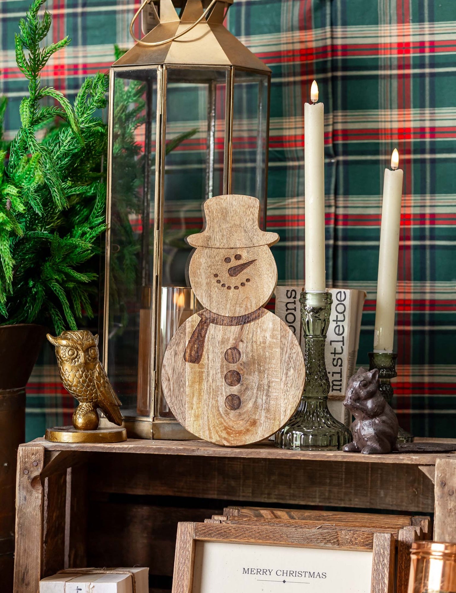 Mango Wood Etched Snowman Board Creative Co-Op